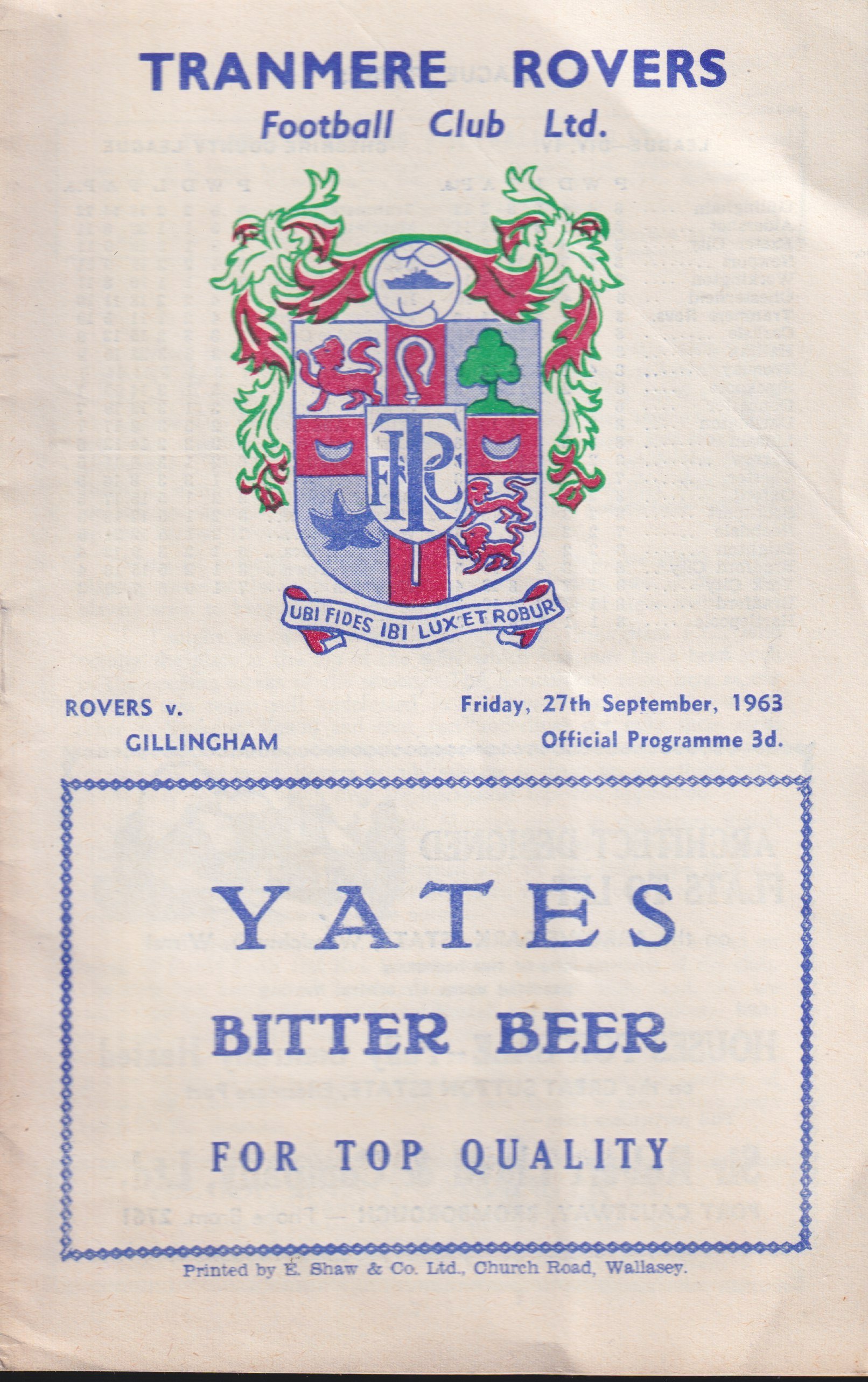 Tranmere Rovers v Gillingham programme